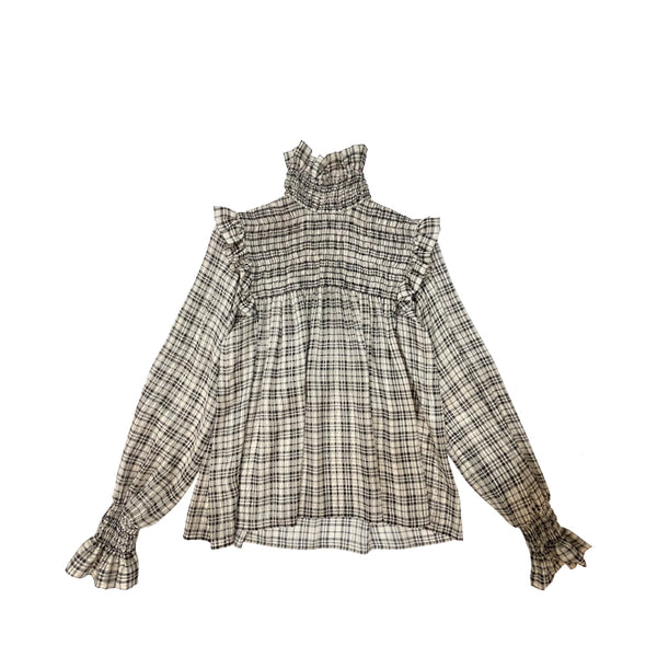 Saint Laurent Check Pattern Long Sleeve Blouse | Designer code: 660872Y6A98 | Luxury Fashion Eshop | Miamaia.com