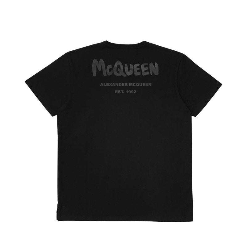 Alexander McQueen Graffiti Logo Print T-shirt | Designer code: 666626QUZ7B | Luxury Fashion Eshop | Miamaia.com