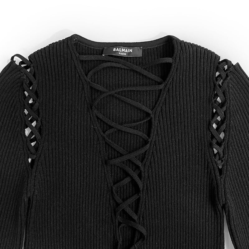 Balmain Lace Up Top | Designer code: XF0KB015KB65 | Luxury Fashion Eshop | Miamaia.com