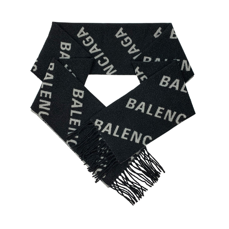 Balenciaga Wool Scarf With All Over Logo | Designer code: 697725421B1 | Luxury Fashion Eshop | Miamaia.com