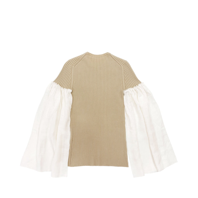 Chloe Beige Knitted Crop Top With Wide Sleeves | Designer code: CHC22UHT44115 | Luxury Fashion Eshop | Miamaia.com