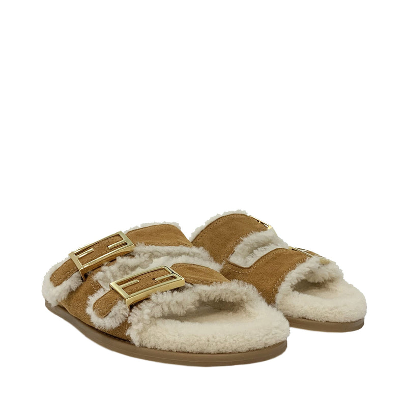 Luxury Designer Calfskin Shearling Slippers Womens Sandals With
