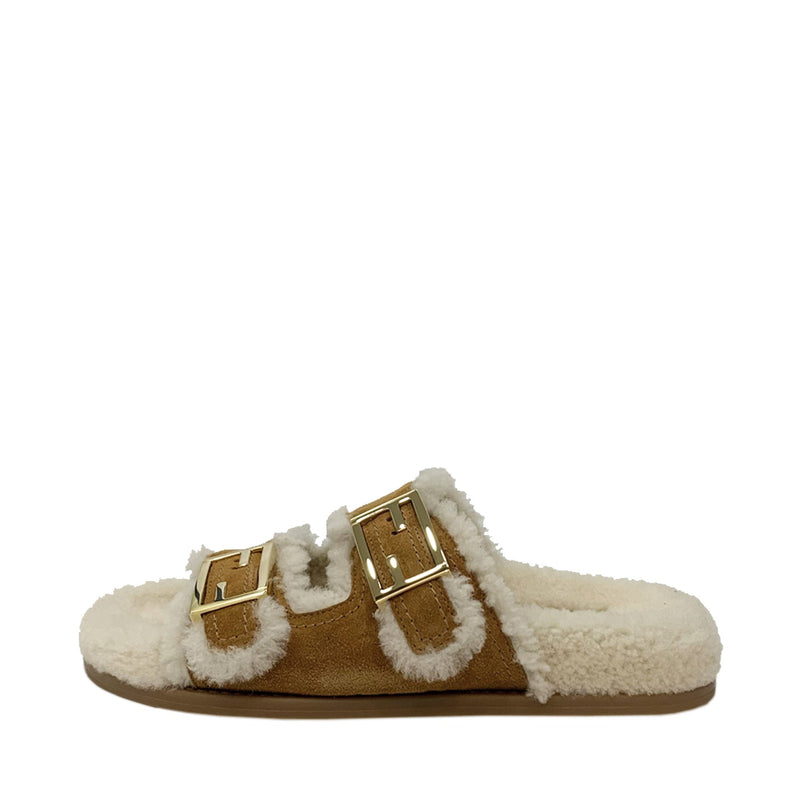 Luxury Designer Calfskin Shearling Slippers Womens Sandals With