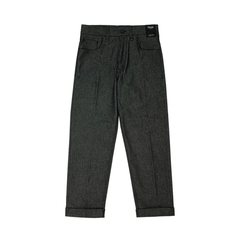 FENDI black thick wool Fendi Roma print cropped tight pants XS For Sale at  1stDibs
