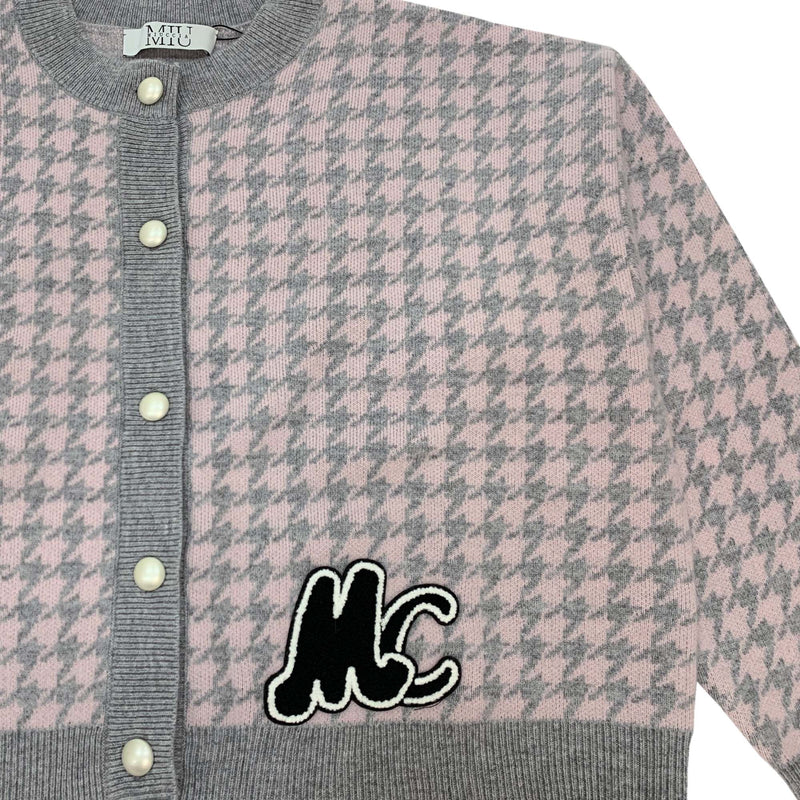 Miuccia Houndstooth Intarsia Knitted Cardigan | Designer code: MC2022AW0011 | Luxury Fashion Eshop | Miamaia.com