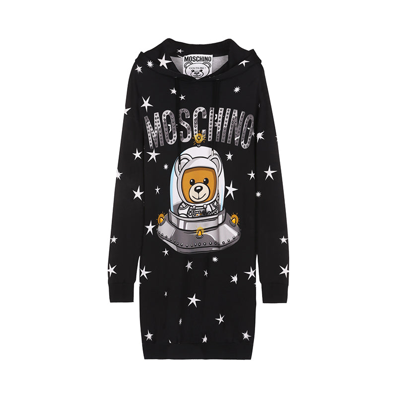 Moschino Space Ship Teddy Bear Hoodie Dress, Designer code: V04485426, Luxury Fashion Eshop