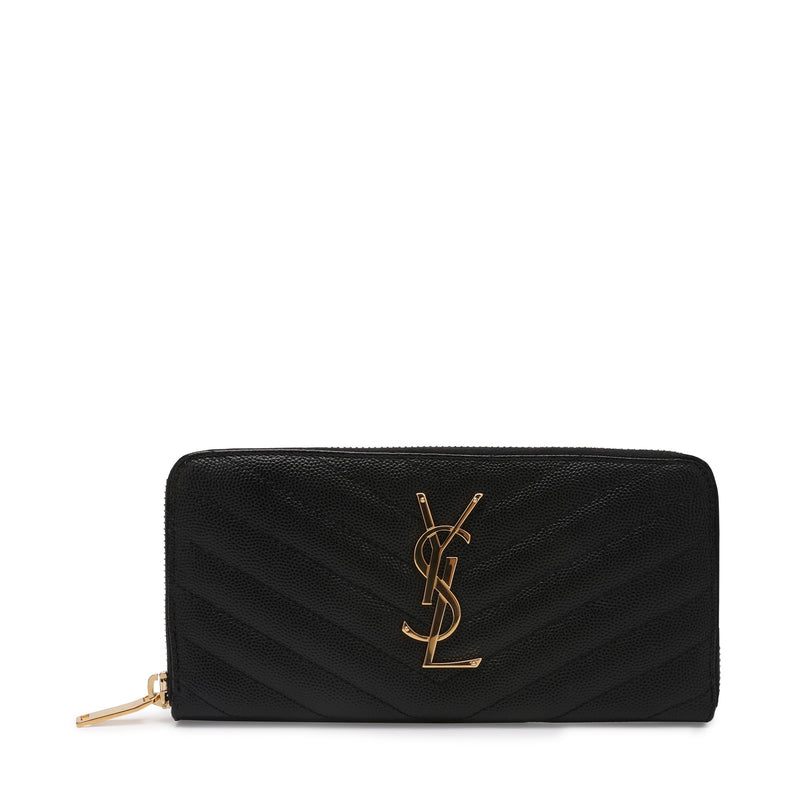 Saint Laurent Monogram Zip Around Wallet In Grain De Poudre Embossed Leather | Designer code: 358094BOW01 | Luxury Fashion Eshop | Miamaia.com
