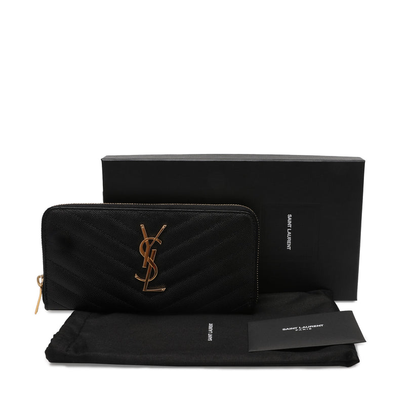Saint Laurent Monogram Zip Around Wallet In Grain De Poudre Embossed Leather | Designer code: 358094BOW01 | Luxury Fashion Eshop | Miamaia.com