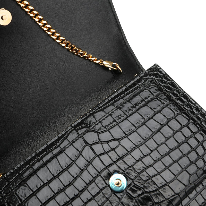 Saint Laurent Sunset Chain Wallet In Crocodile Embossed Leather, Designer  code: 533026DND1J, Luxury Fashion Eshop