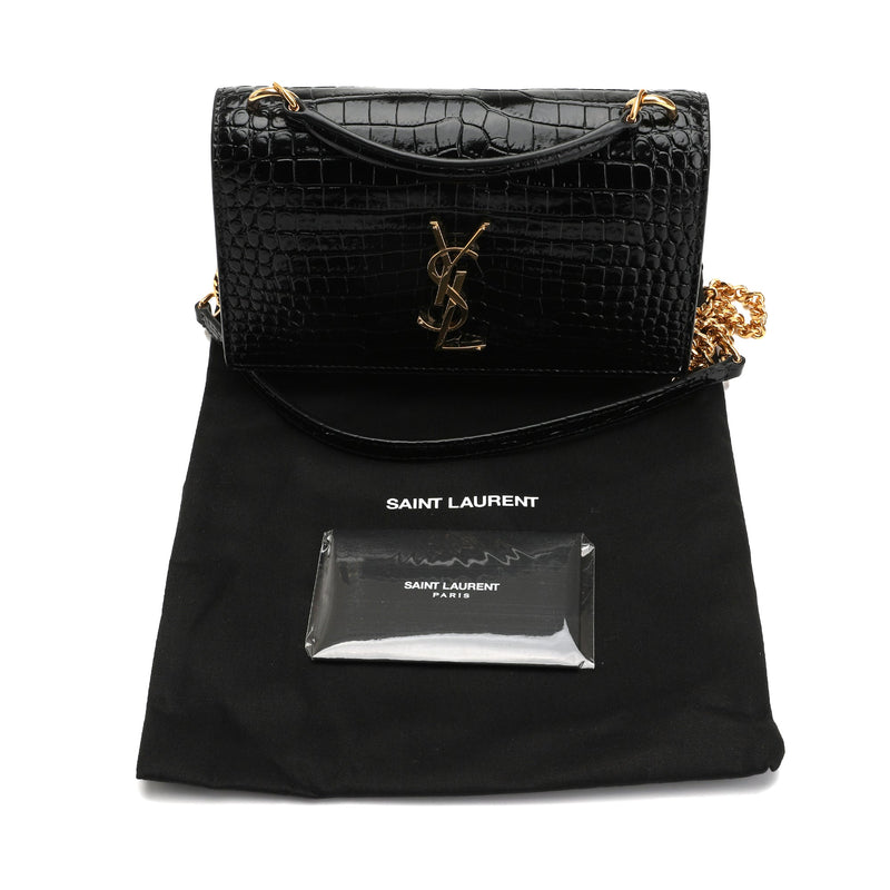 Saint Laurent Sunset Chain Wallet Crocodile Embossed Leather at 1stDibs  ysl  sunset chain wallet, ysl crocodile wallet, ysl sunset chain wallet croc