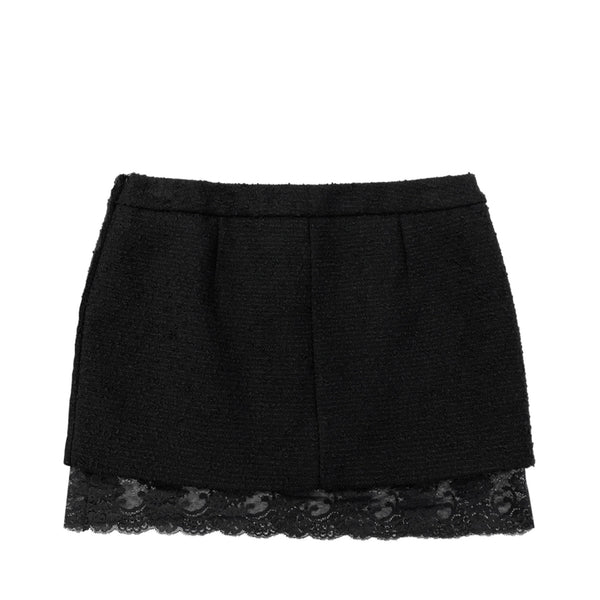 Saint Laurent Lace Trim Boucle Miniskirt | Designer code: 672223Y3C82 | Luxury Fashion Eshop | Miamaia.com