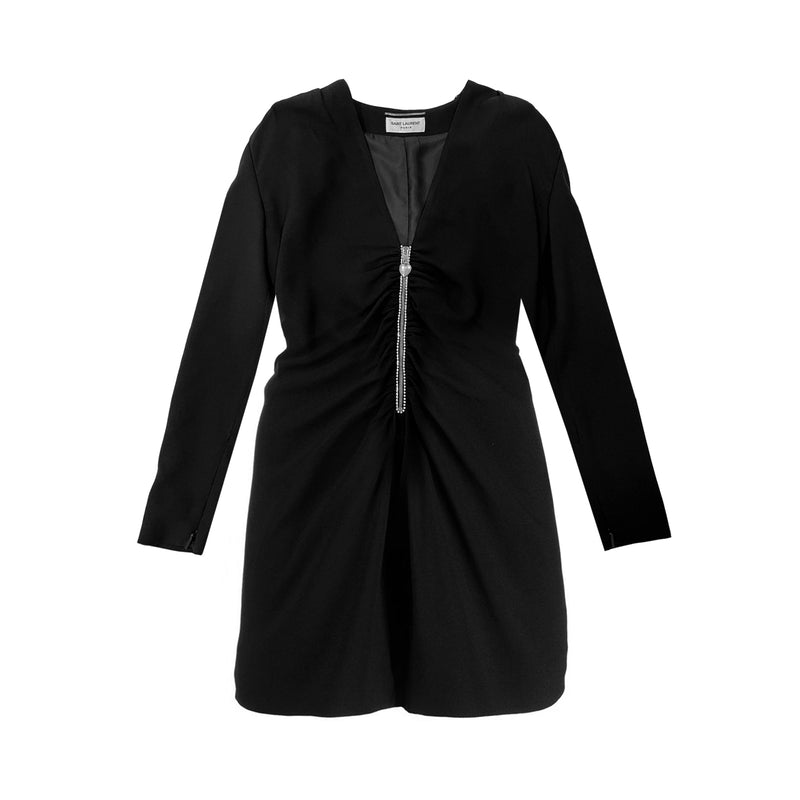 Saint Laurent Ruched Zip Front Silk Playsuit | Designer code: 690776Y012W | Luxury Fashion Eshop | Miamaia.com